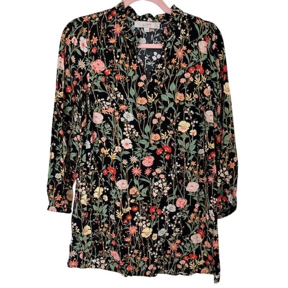 LOFT Women's  Floral Ruffle Split Neck Dress Small Petite - Picture 2 of 7